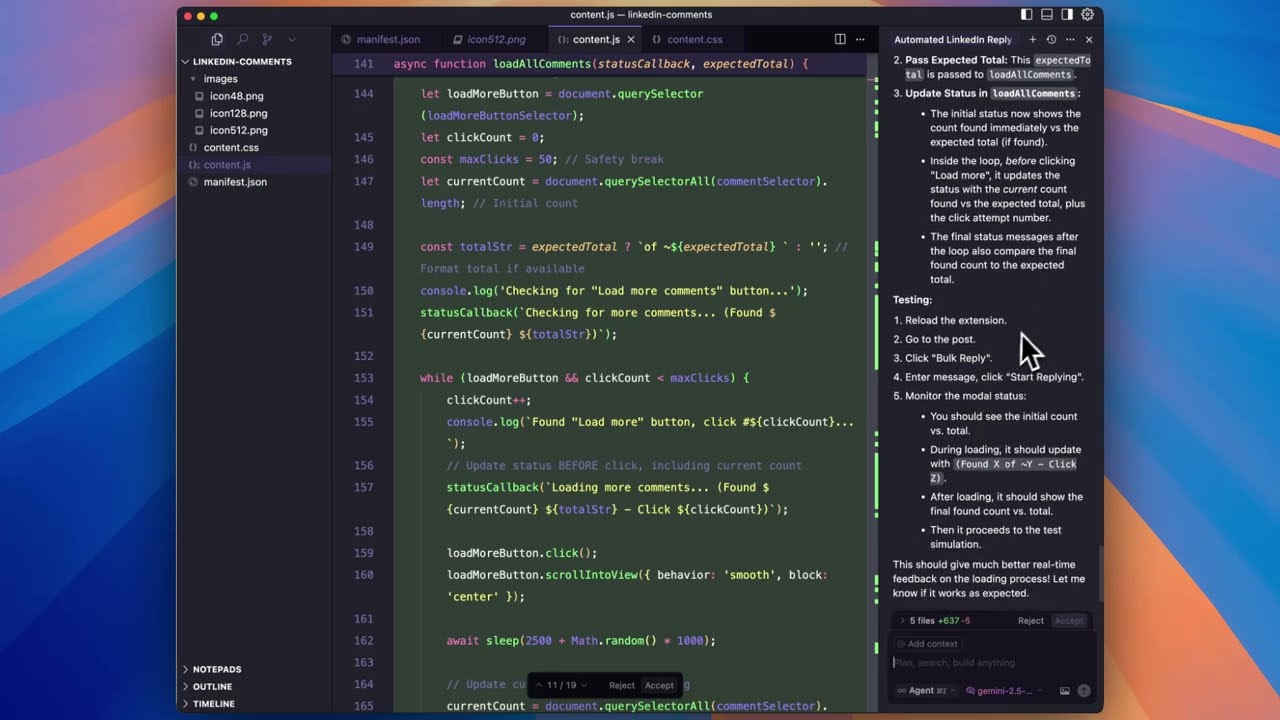 I vibe coded a Chrome extension in Cursor to send 300+ replies on LinkedIn