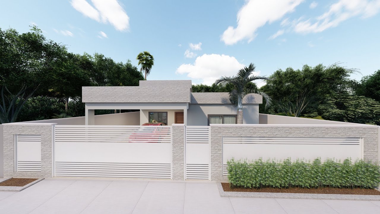 Planta de Casa em 3D com dois Quartos e Garagem 🏡