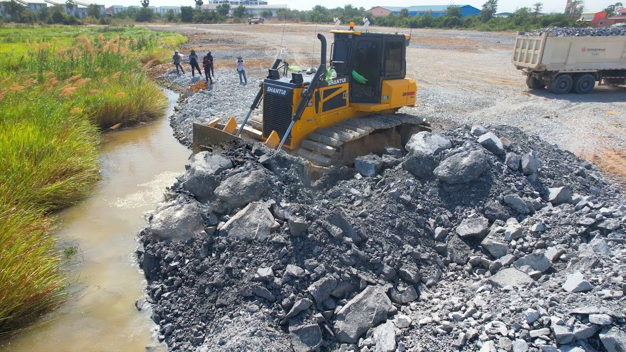 Big Project! Bulldozer Clearing & Filling Land, Building Road Construction