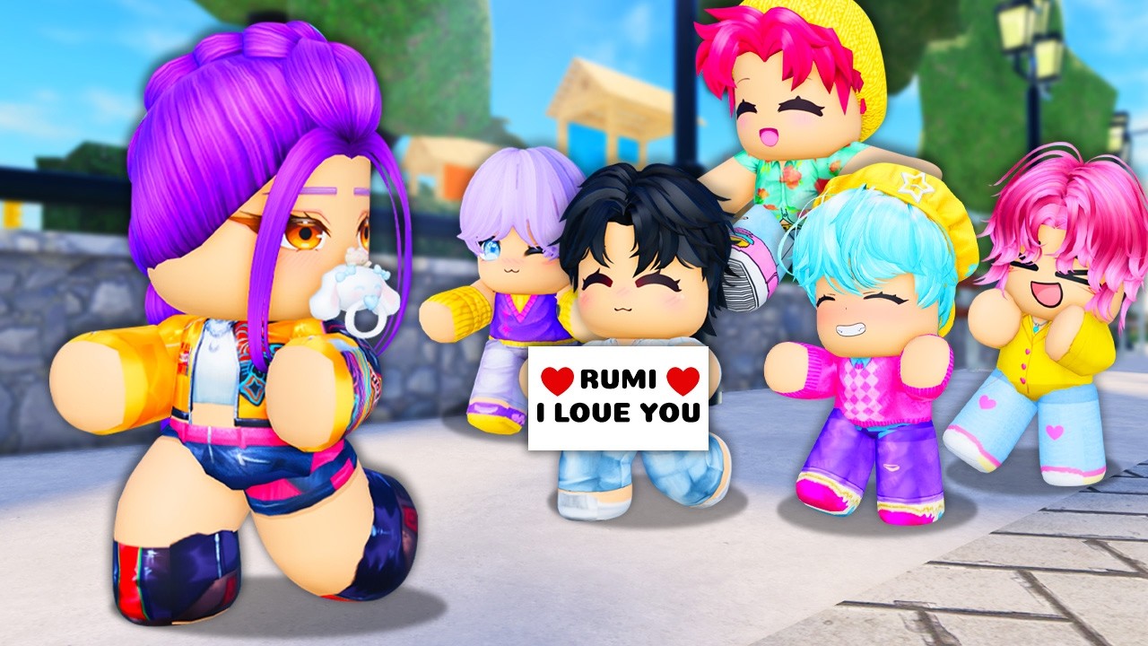 BABY RUMI IS CHASED BY CRAZY QUINTUPLETS FANBOYS IN ROBLOX! (Kpop Demon Hunters)