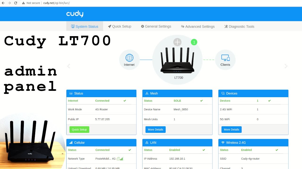 Cudy LT700 4G+ router Wi-Fi dual band &bull; Admin panel login and settings overview
