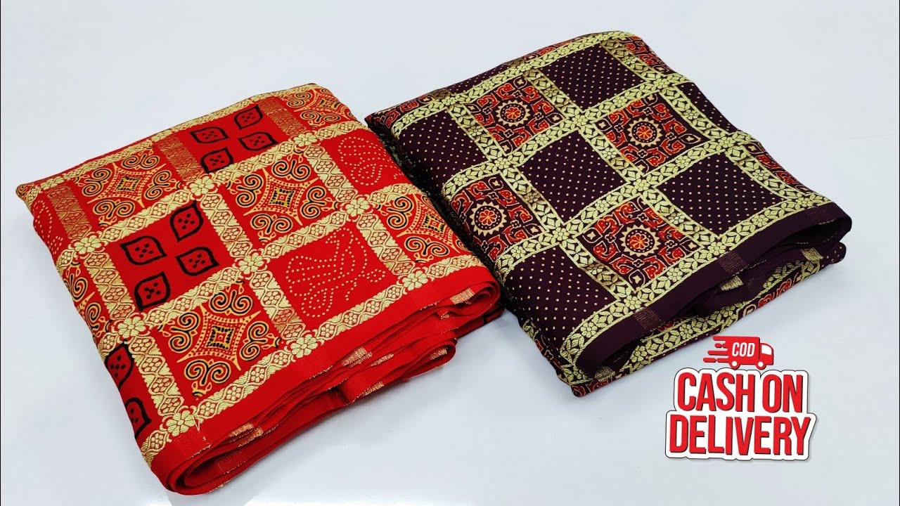 🔥 Rajasthani Special Pure Gajji Silk Bandhani Ajrakh Print Saree, #ajrakhsaree #gajisilk