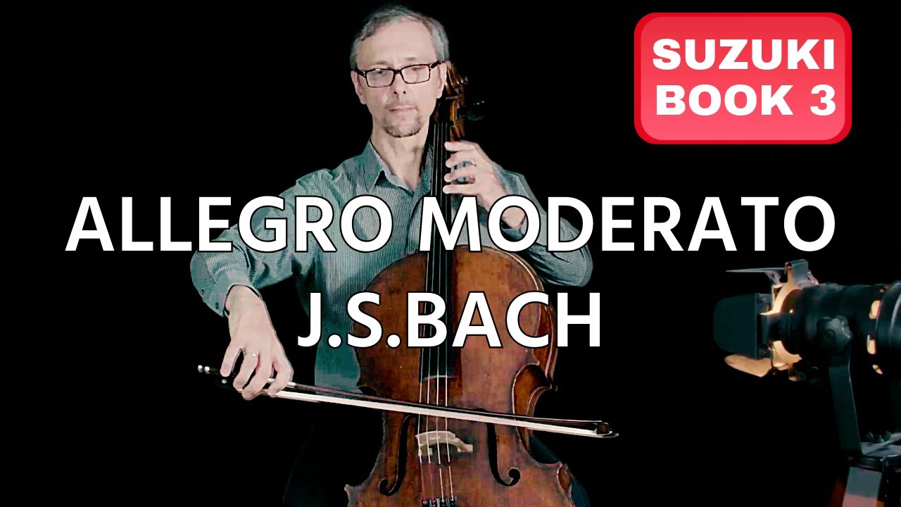 J.S.Bach Allegro Moderato Suzuki Cello Book 3 Tutorial with Piano Accompaniment