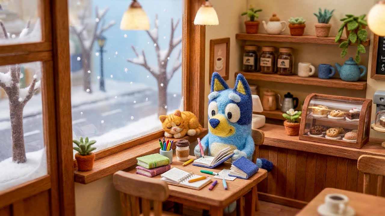 Bluey’s Cozy Café Escape ❄️☕ Late Winter Lofi Beats, Falling Snow & Calm Focus for Studying