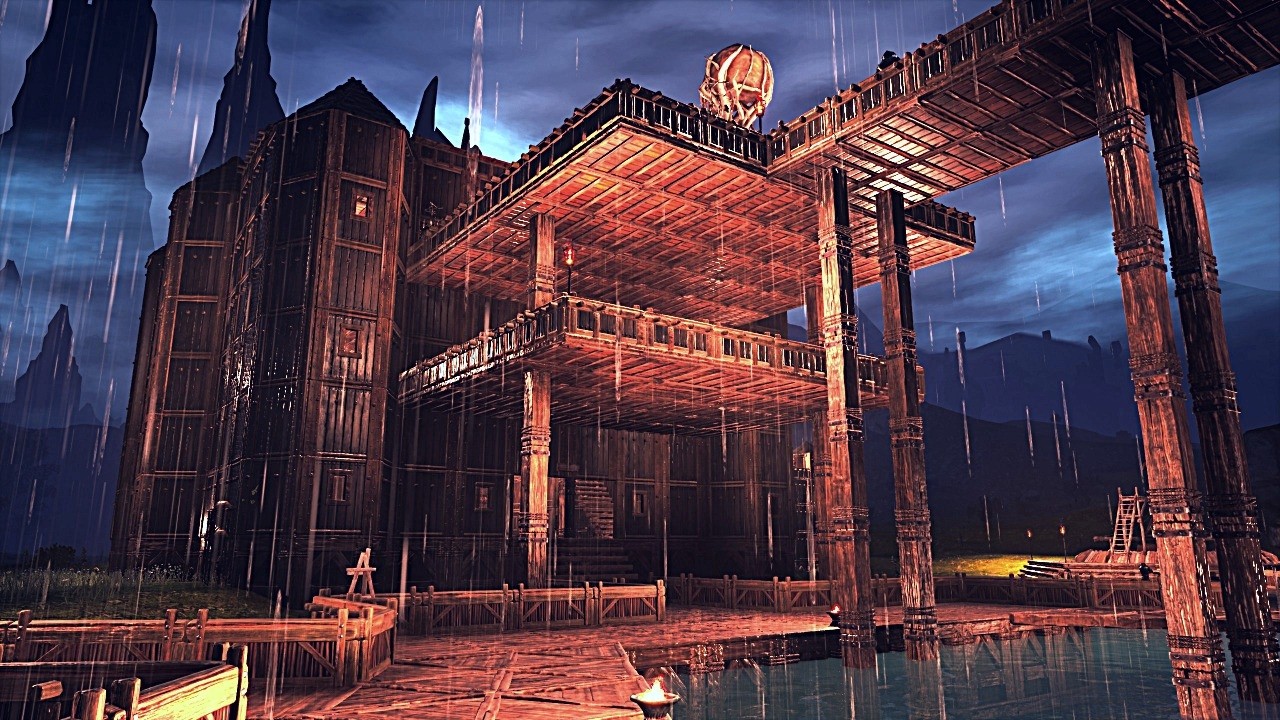 Dark Medieval Fortress Rain & Thunder | Conan Exiles