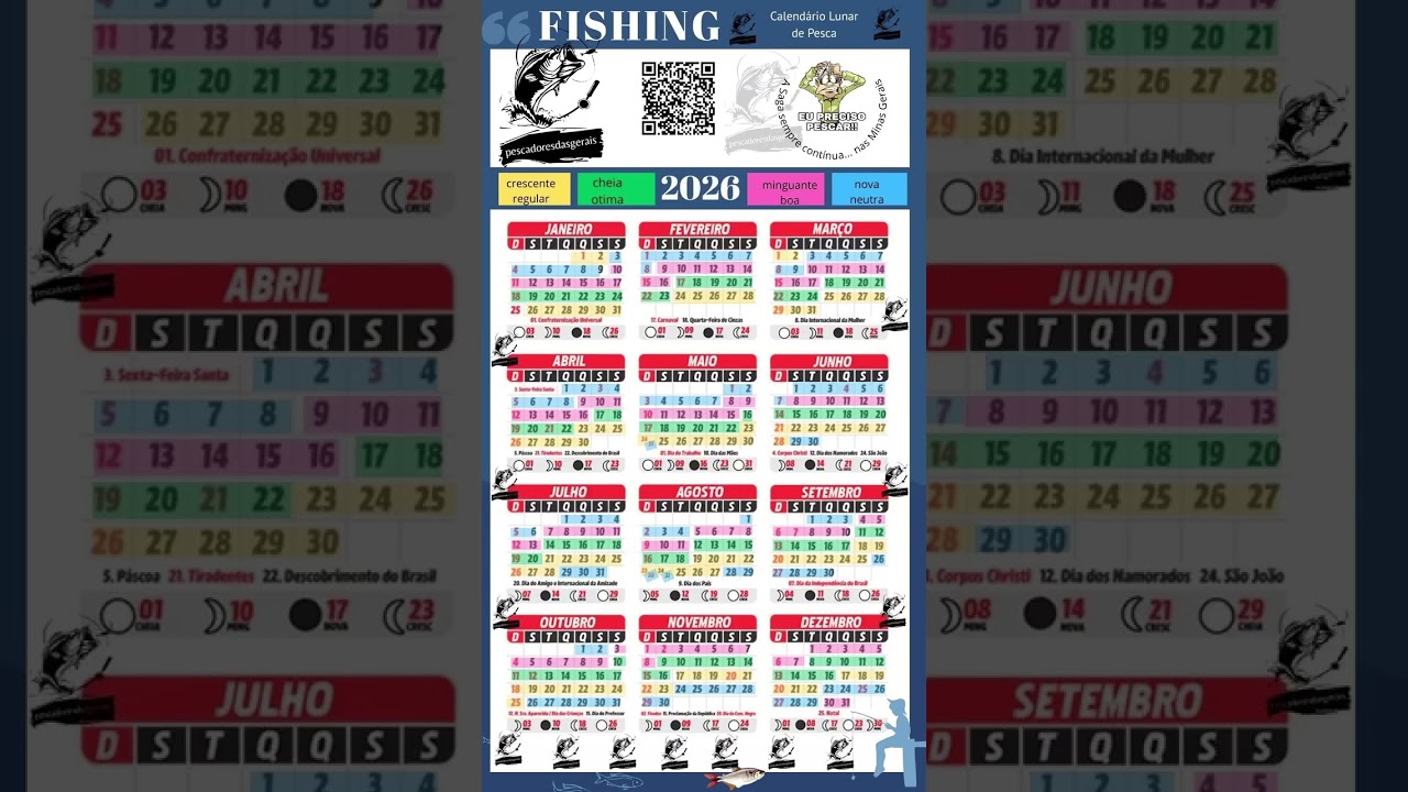 Calend&aacute;rio lunar Pesca 2026 #pescadoresdasgerais