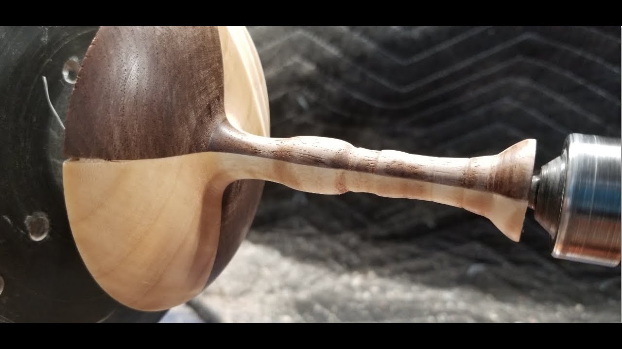 Woodturning - Figured Poplar Burl & Walnut Wine Glass Stem