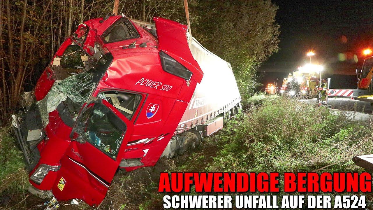 [BERGUNG VON ZWEI LASTWAGEN] - Schwerer LKW-Unfall auf der A524 ~ Sattelzug fuhr auf 7,5 Tonner auf