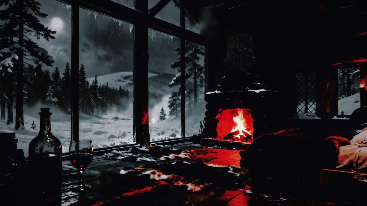 Cozy Winter Cabin Ambience 🔥 Pretty Crackling Fireplace Soft Falling Snow 😴No Ads Say Bye Insomnia 