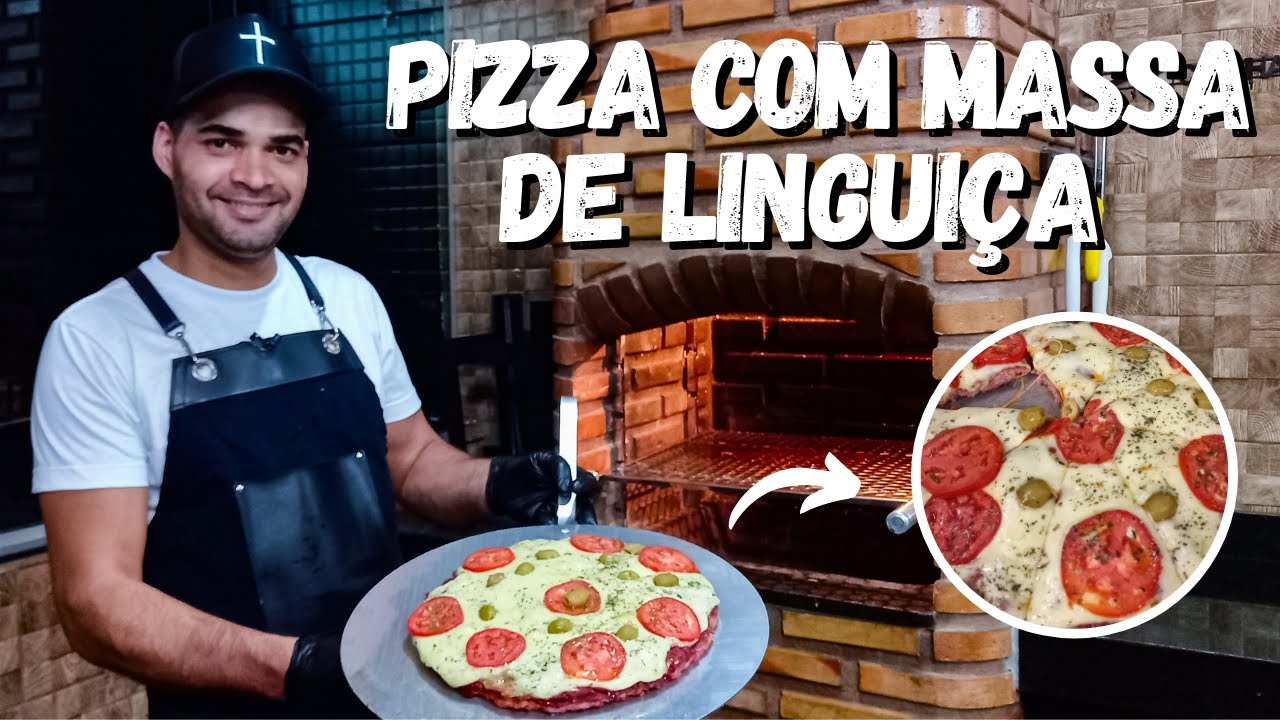 PIZZA COM MASSA DE LINGUIÇA | Pizza de linguiça na churrasqueira | Como fazer pizza de linguiça
