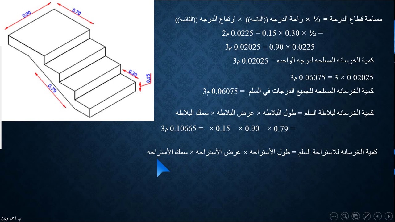 حساب وحصر كمية الخرسانه في السلالم