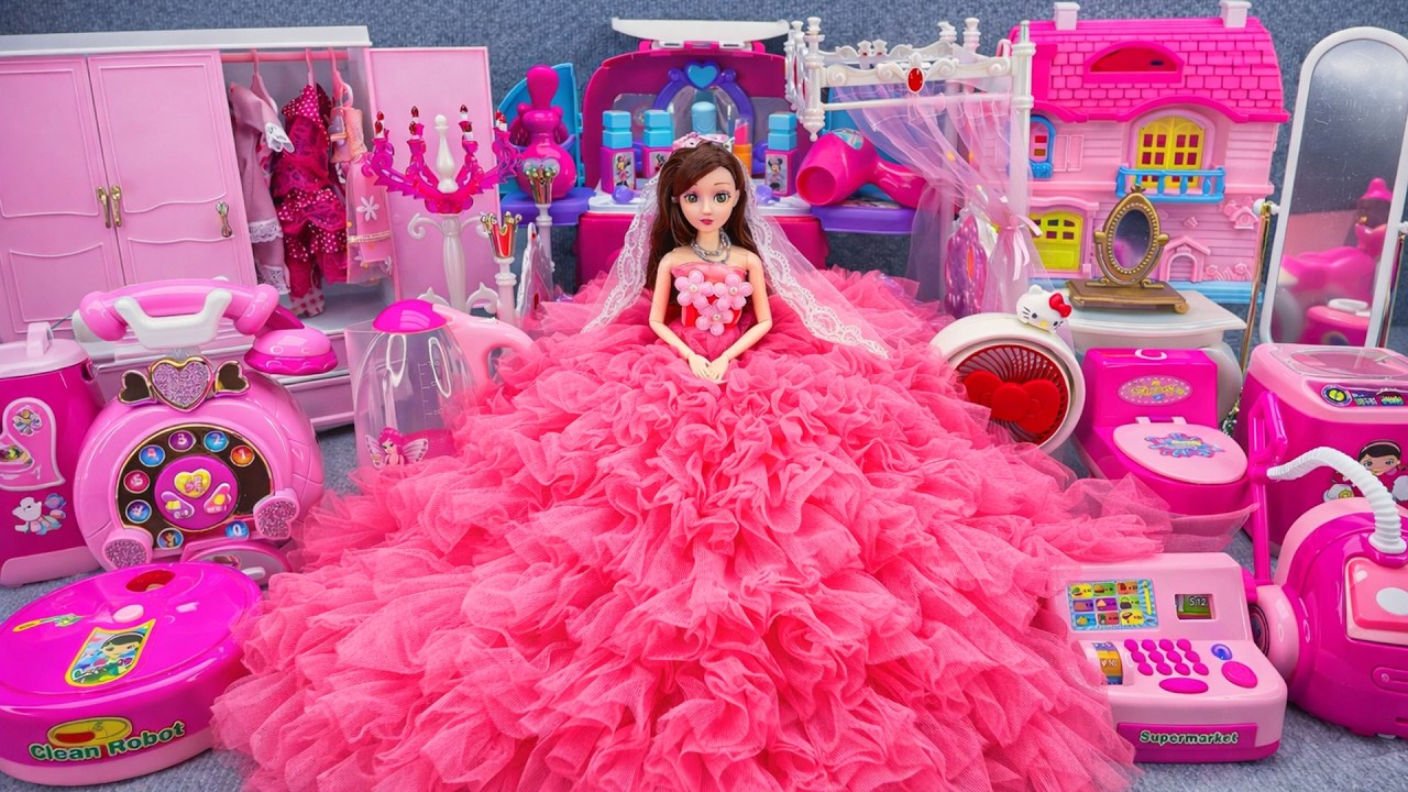 3 Minutes Satisfying with Unboxing Barbie Princess Pink Kitchen, Rock Bed Play Set Review Toys |Lily