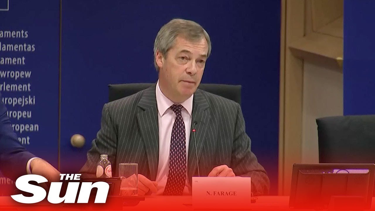 Brexit Party leader Nigel Farage holds a news conference ahead of a vote in the European Parliament