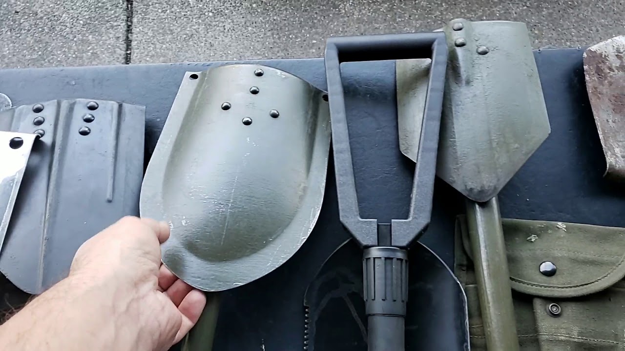 Surplus Entrenching tool comparison.  Swiss fighting shovels, USMC entrenching tool, Hungarian.