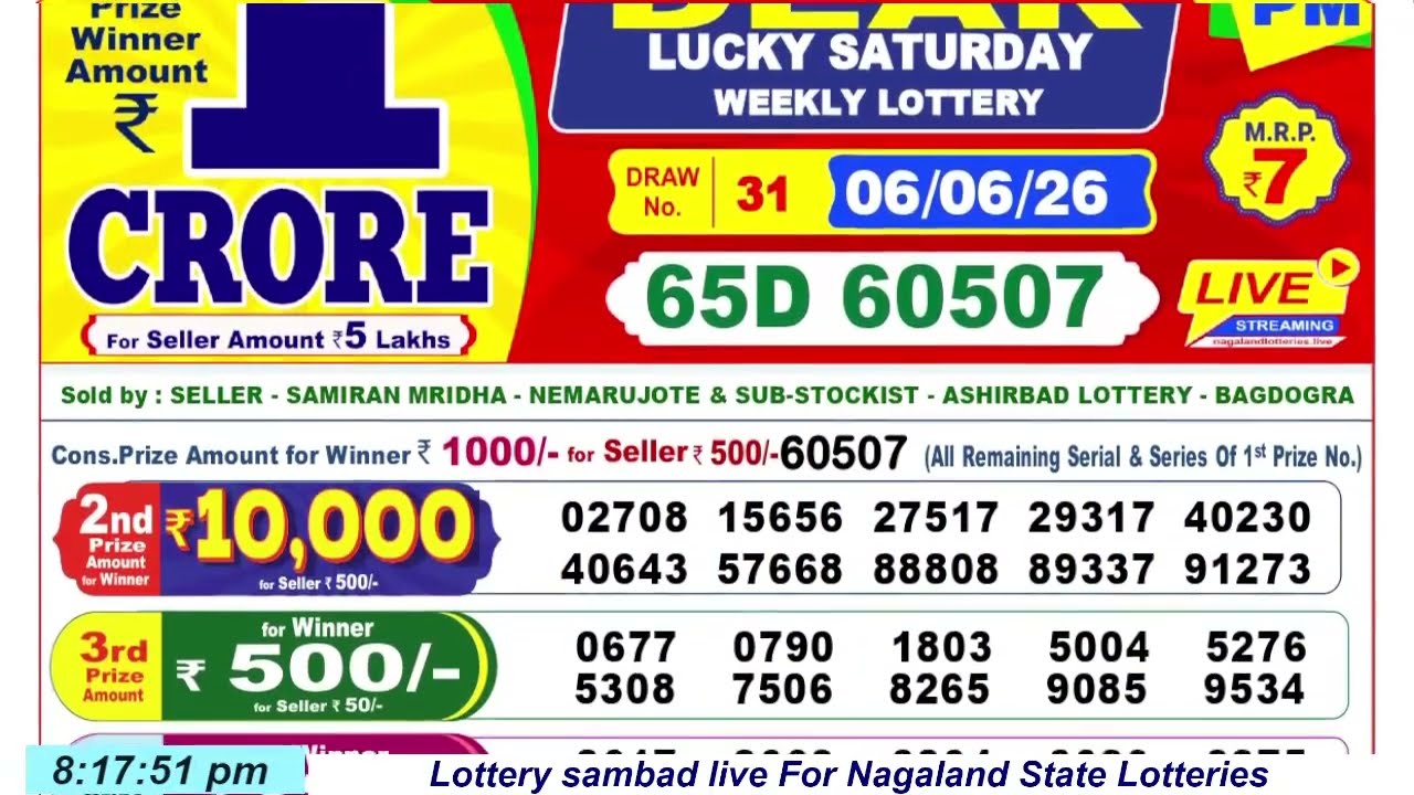 Dear Lottery Sambad 8 PM Lottery Live Result | Lottery Sambad Live 06.06.2026 Nagaland Lottery Live