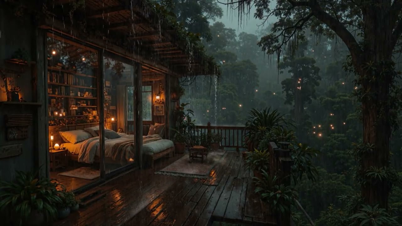 Rain Falling Slowly on a Cozy Cabin Beneath the Trees 🌧️🌲 | Relax & Rest