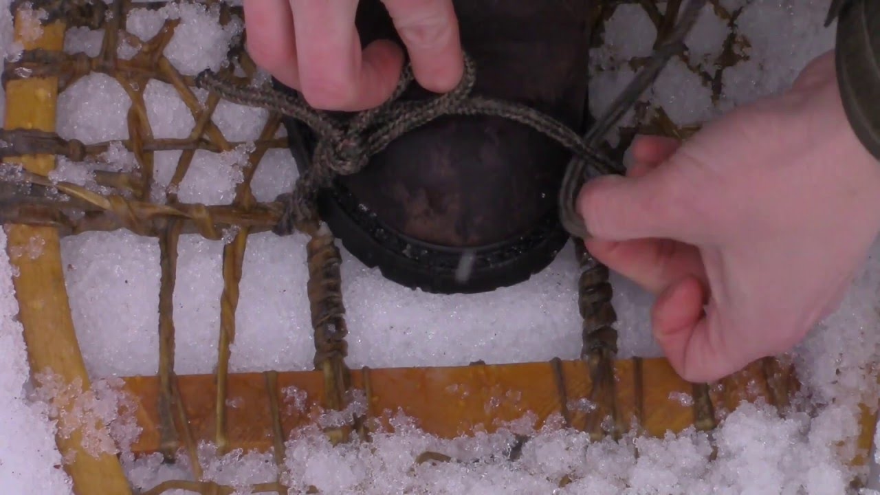 Winter Survival - Making Rope Snowshoe Bindings in the Snow