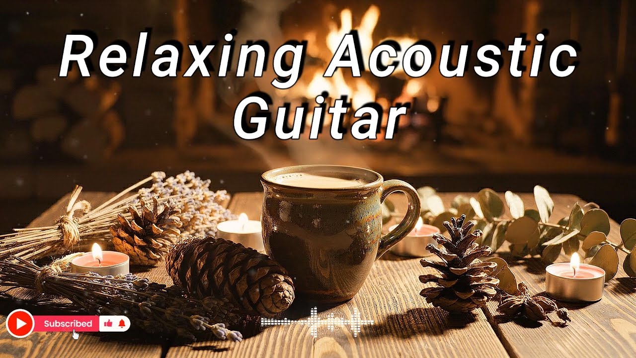 Relaxing Acoustic Guitar for Stress Relief & Inner Peace | Cozy Fireplace, Warm Coffee
