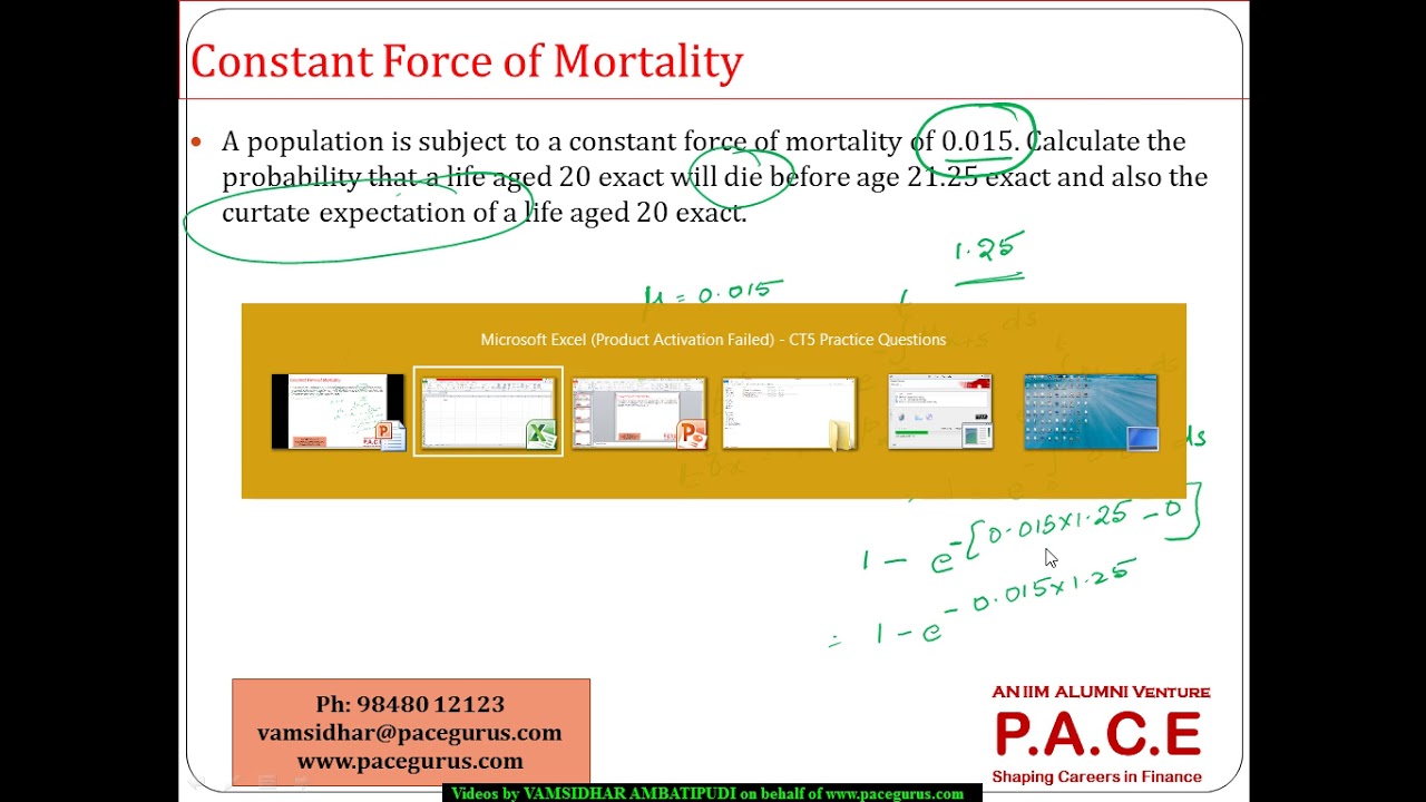 Constant force of Mortality, Probability of Death and Curtate Life Time
