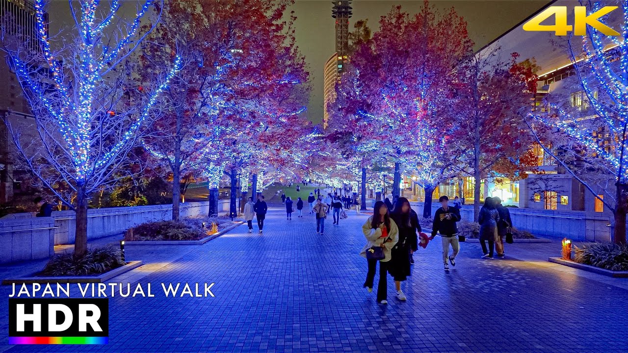 Japan - Yokohama Christmas Lights Walking Tour • 4K HDR