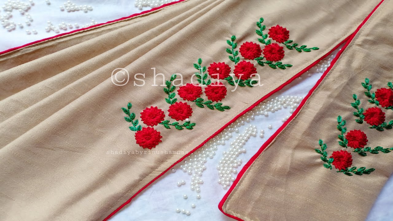 Border embroidery design for saree|hand embroidery on saree border pallu