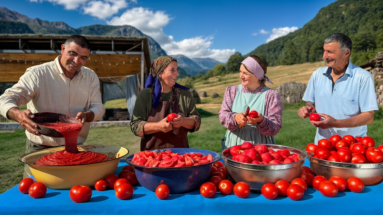 Making Traditional Tomato Juice in Village For Winter