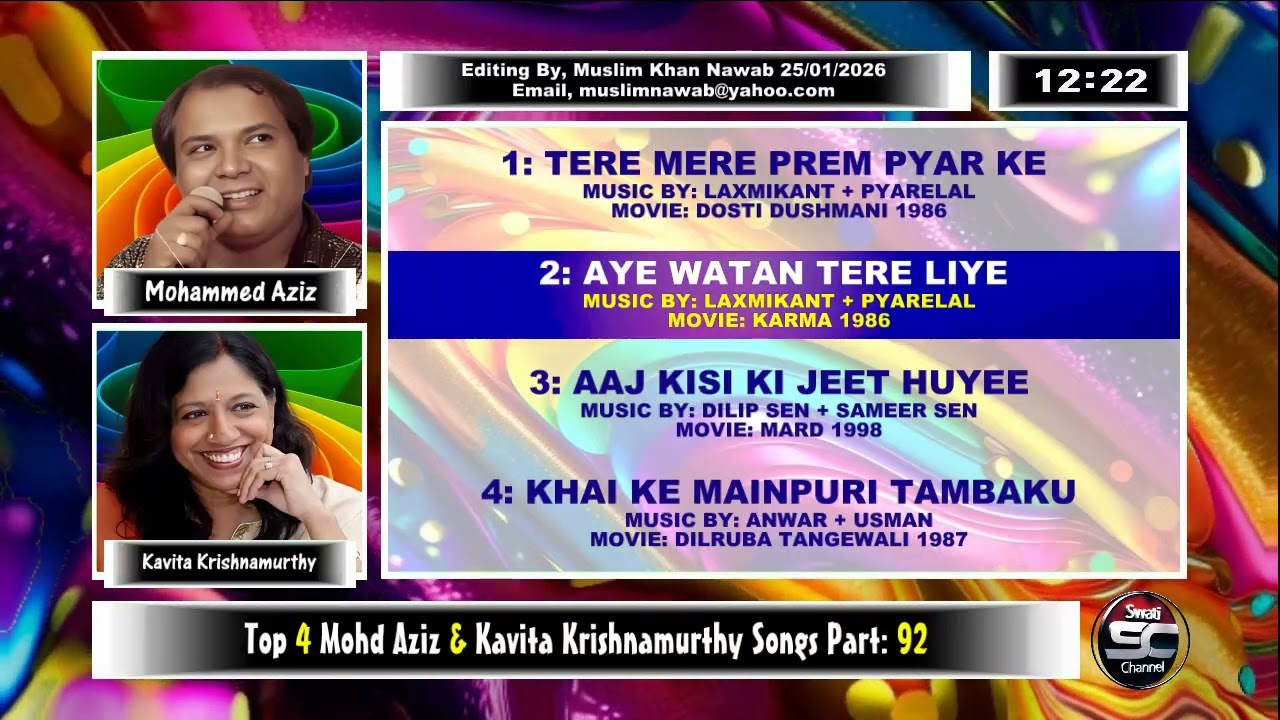 Mohd Aziz & Kavita Krishnamurthy Top 4 Duets Songs Part, 92