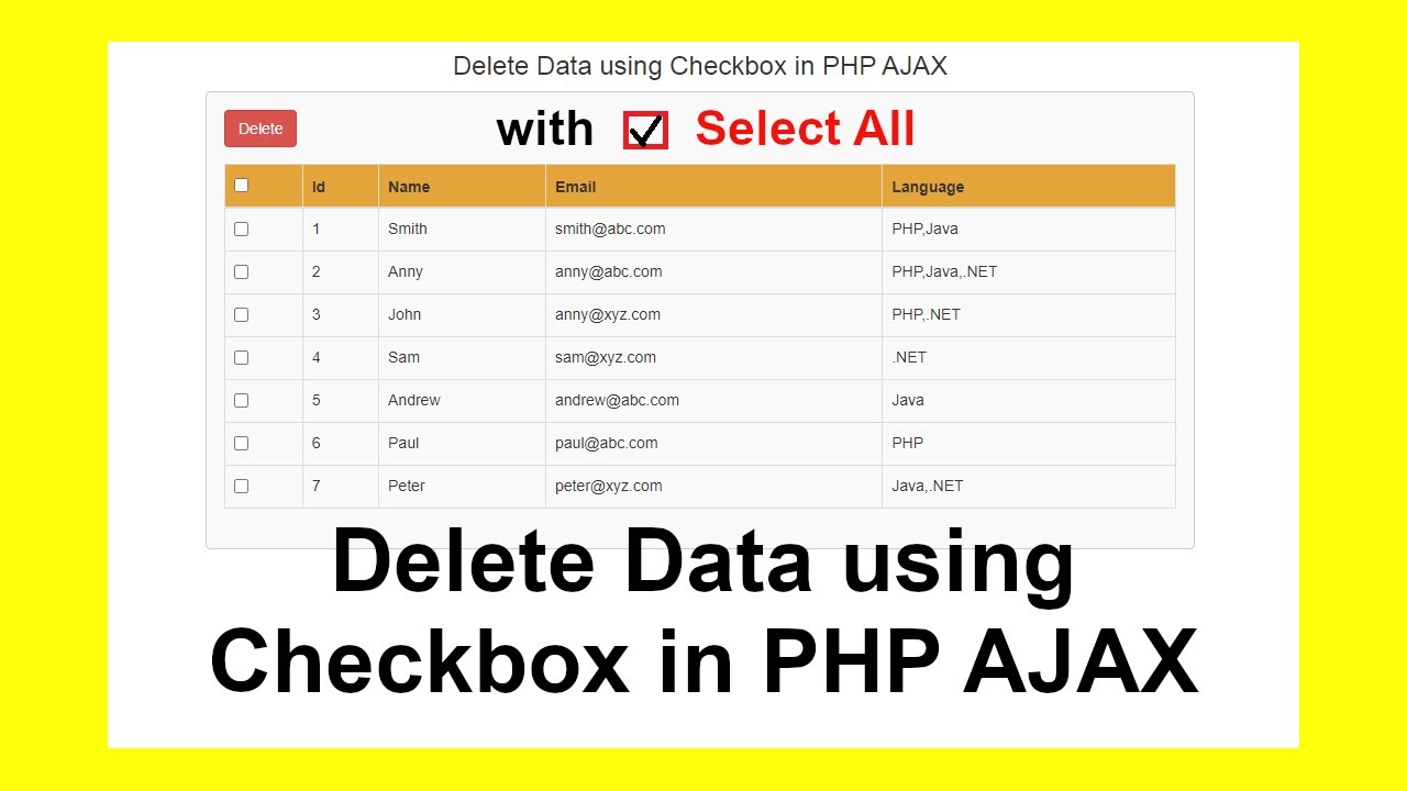 Delete Data using Checkbox with Select All option in PHP AJAX with Source Code