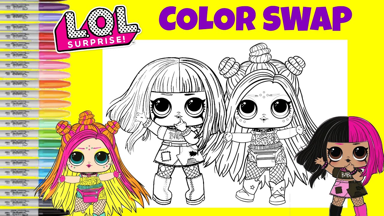 LOL Surprise Dolls Coloring Book Page Mix UP E.D.M.B.B & Metal Babe LOL Surprise Makeover Hairgoals