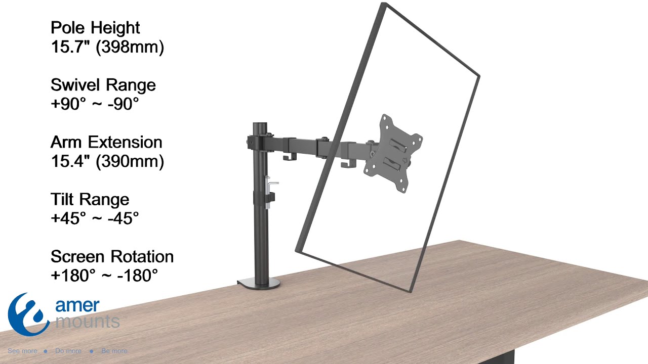 Amer Mounts EZCLAMP | Single Monitor Economical Articulating Arm