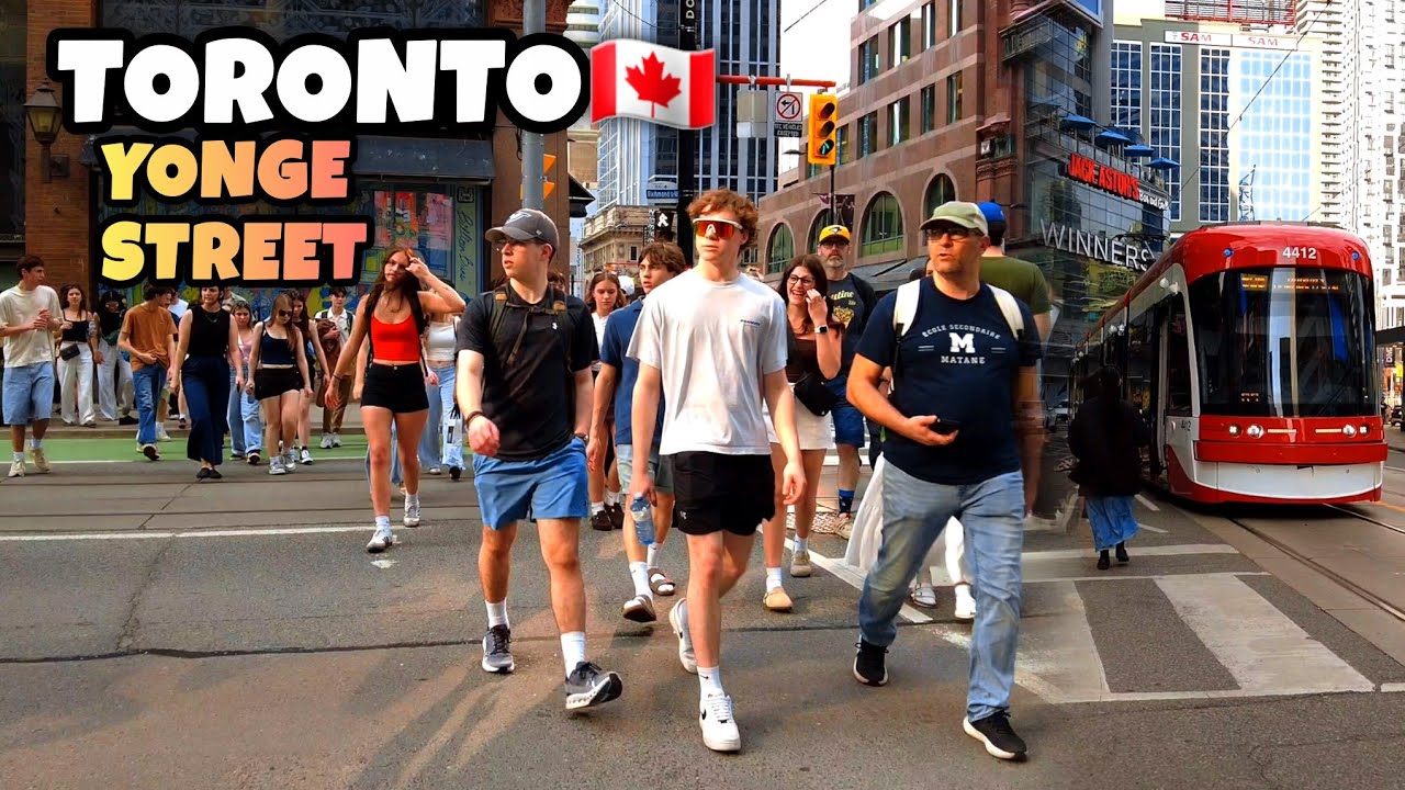 Toronto Yonge Street on a Hot Summer Day  Busy  Downtown Walking Tour City Life Canada 4k