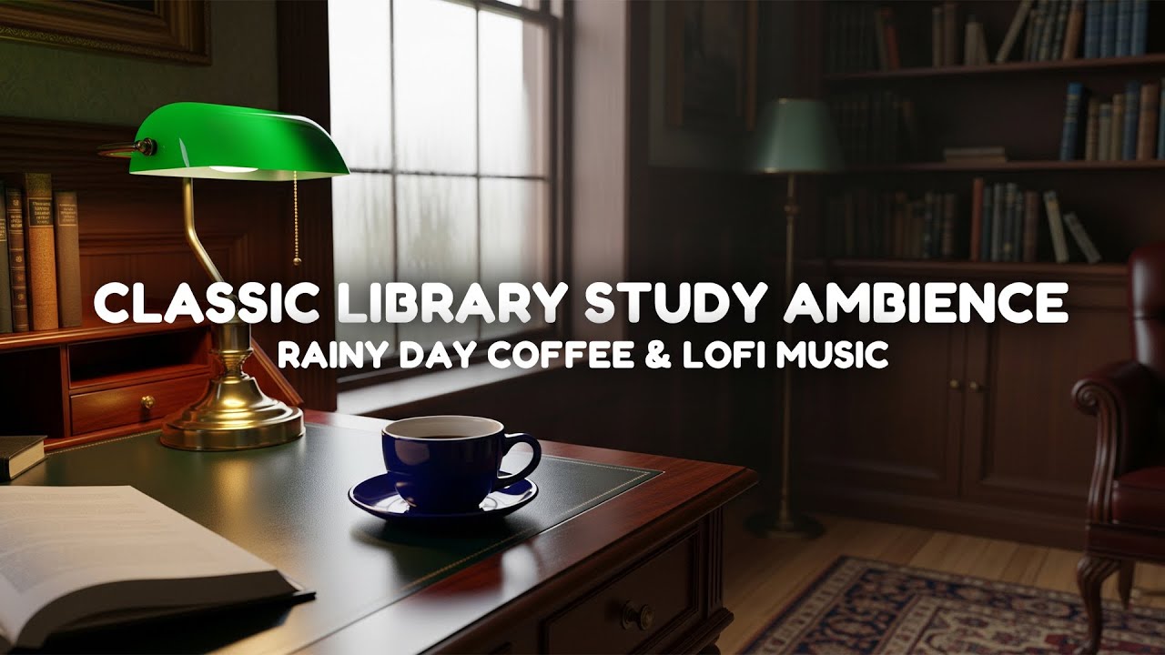 Classic Library Study Ambience | Rainy Day Coffee & Lofi Music