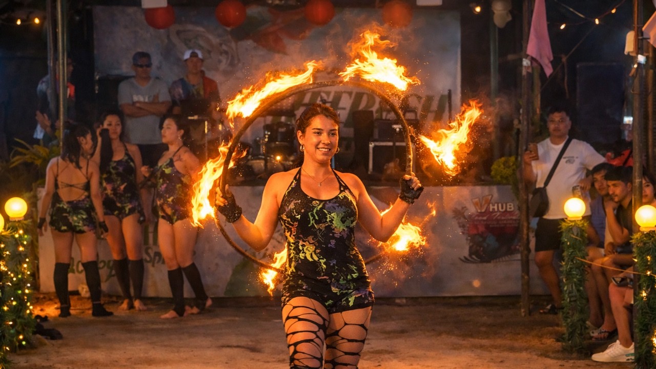 Epic Fire Dance Performance in Boracay 🇵🇭 | Inside Food Hub Festival in Boracay