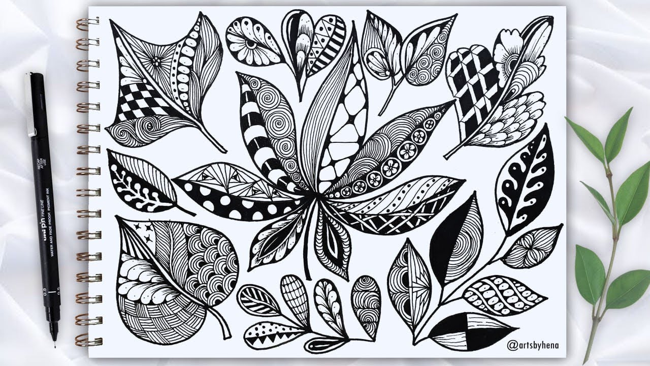 How to draw Leaves Zentangle Art For Beginners