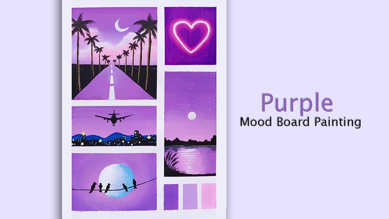 Easy art ideas for when you are bored || purple mood board || Easy Painting for beginners #art