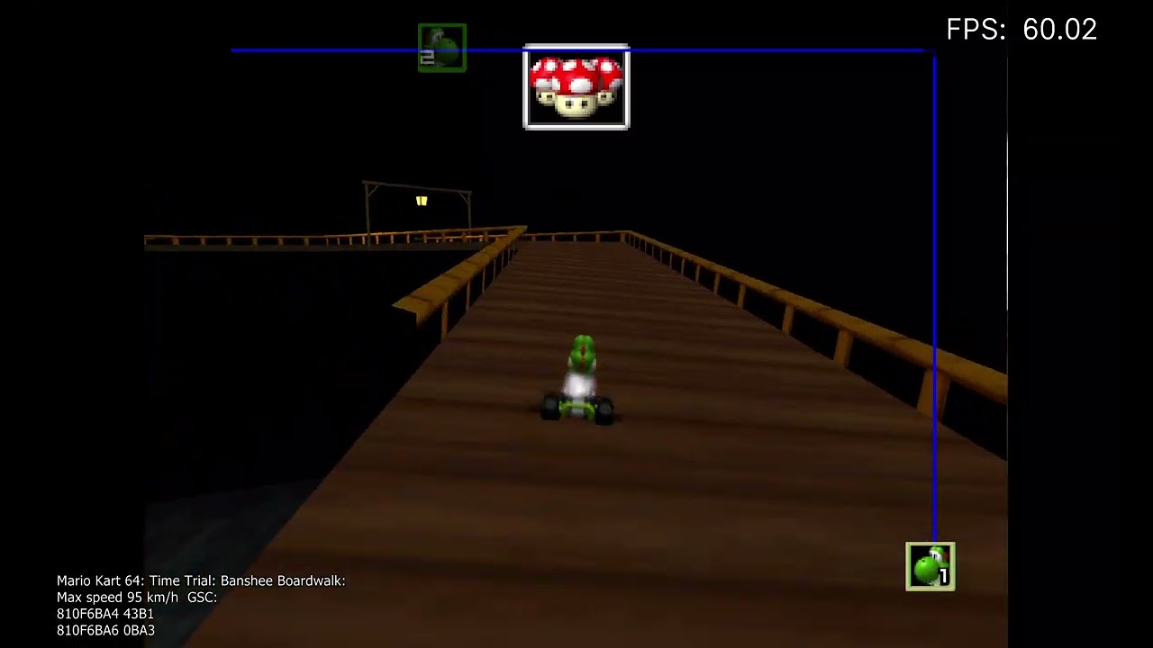 Mario Kart 64: ( 200cc Not official) 3 laps 1:33:07 Yoshi:  Banshee Boardwalk
