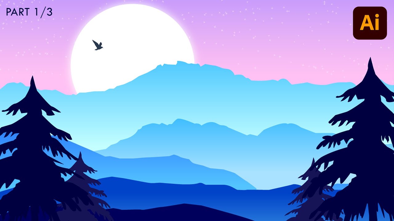 Draw a Beautiful Landscape Scene - Adobe Illustrator Tutorial (Part 1/3)
