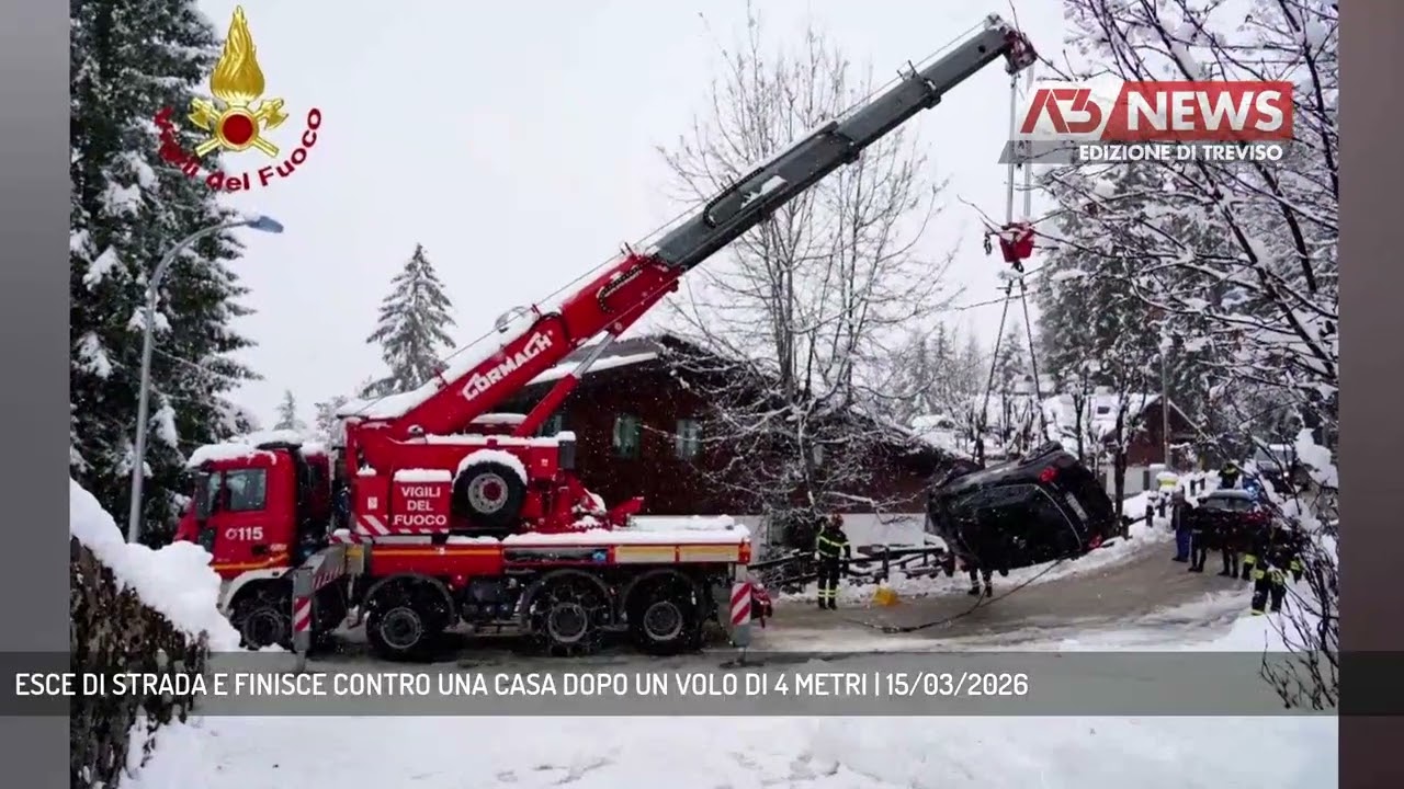 ESCE DI STRADA E FINISCE CONTRO UNA CASA DOPO UN VOLO DI 4 METRI | 15/03/2026