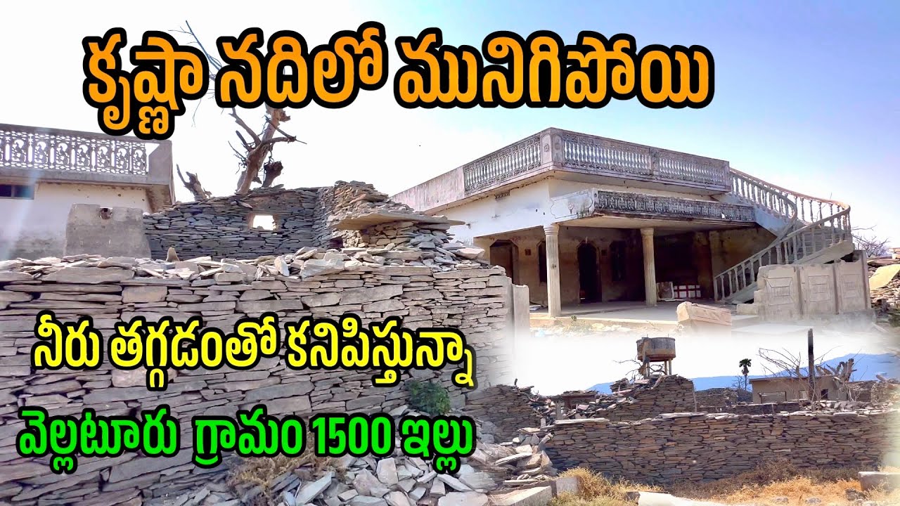 కృష్ణా నదిలో మునిగిపోయి నీరు తగ్గడంతో కనిపిస్తున్నా సంవత్సరాల వెల్లటూరు  గ్రామం 1500 ఇల్లు