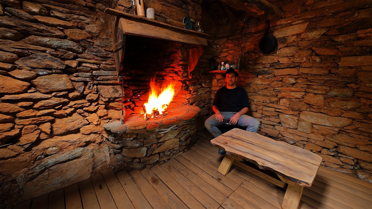 #4 First Fire After 2 Years..Stone Cabin Morning Routine | Fire, Food & Cabin Improvements