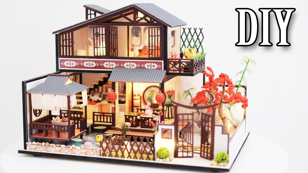 DIY Miniature Dollhouse Kit || Japanese Style House - Villa With Garden - Relaxing Satisfying Video
