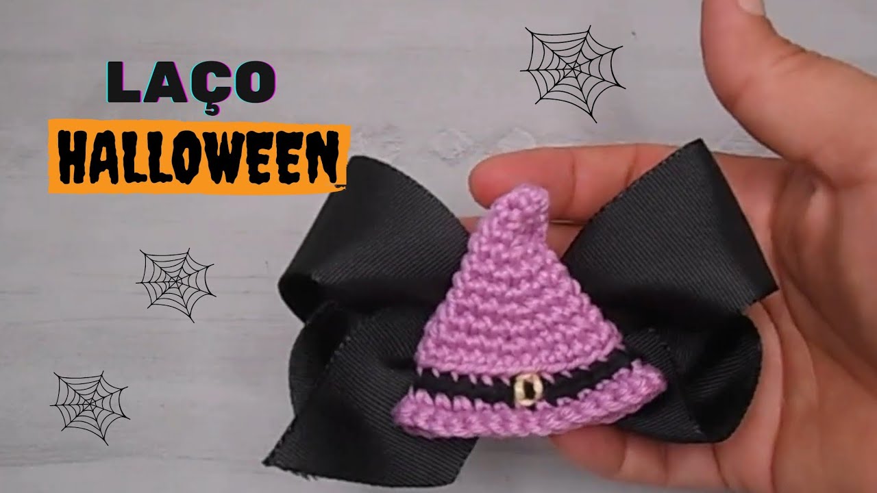 Aplique chapéu de Bruxa para laço Halloween crochê amigurumi