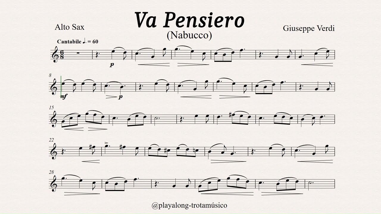 Alto Sax Easy Playalong - Va Pensiero Nabucco (Verdi) Eb sheet music with Piano accompaniment