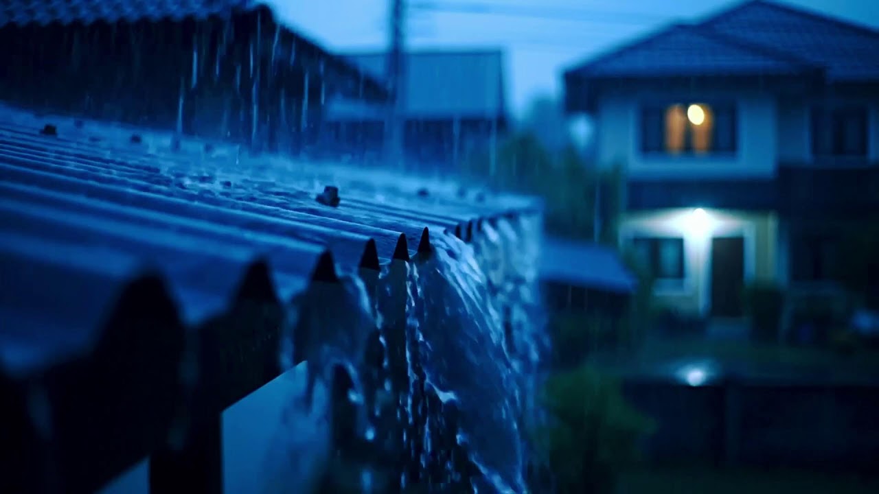 Serene Downpour on Tin Roof: Midnight Rainfall Echoing Softly in the Quiet Dark 232 HD