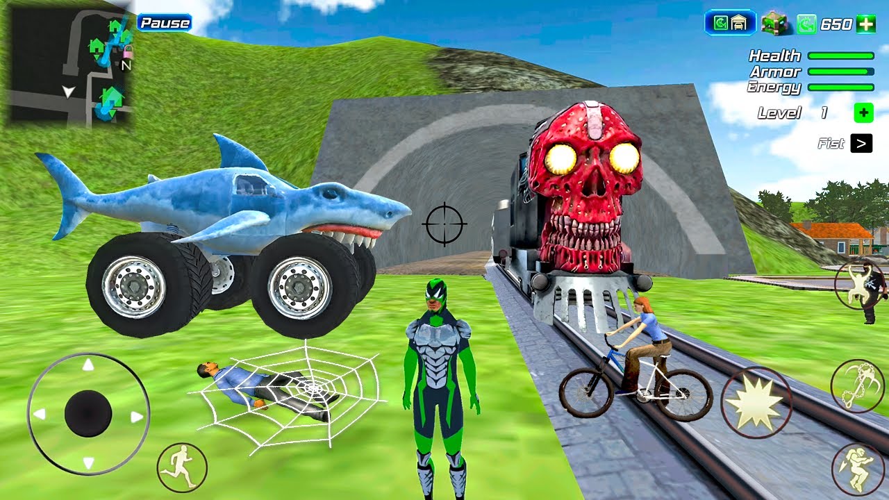 Rope Frog Ninja Hero Strange Gangster - Real Shark Monster Truck at Train Station - Android Gameplay