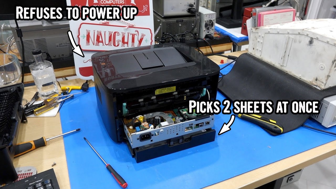 Modern Fails: Samsung ML-2525W laser printer double repair: picks up two sheets, does not power on