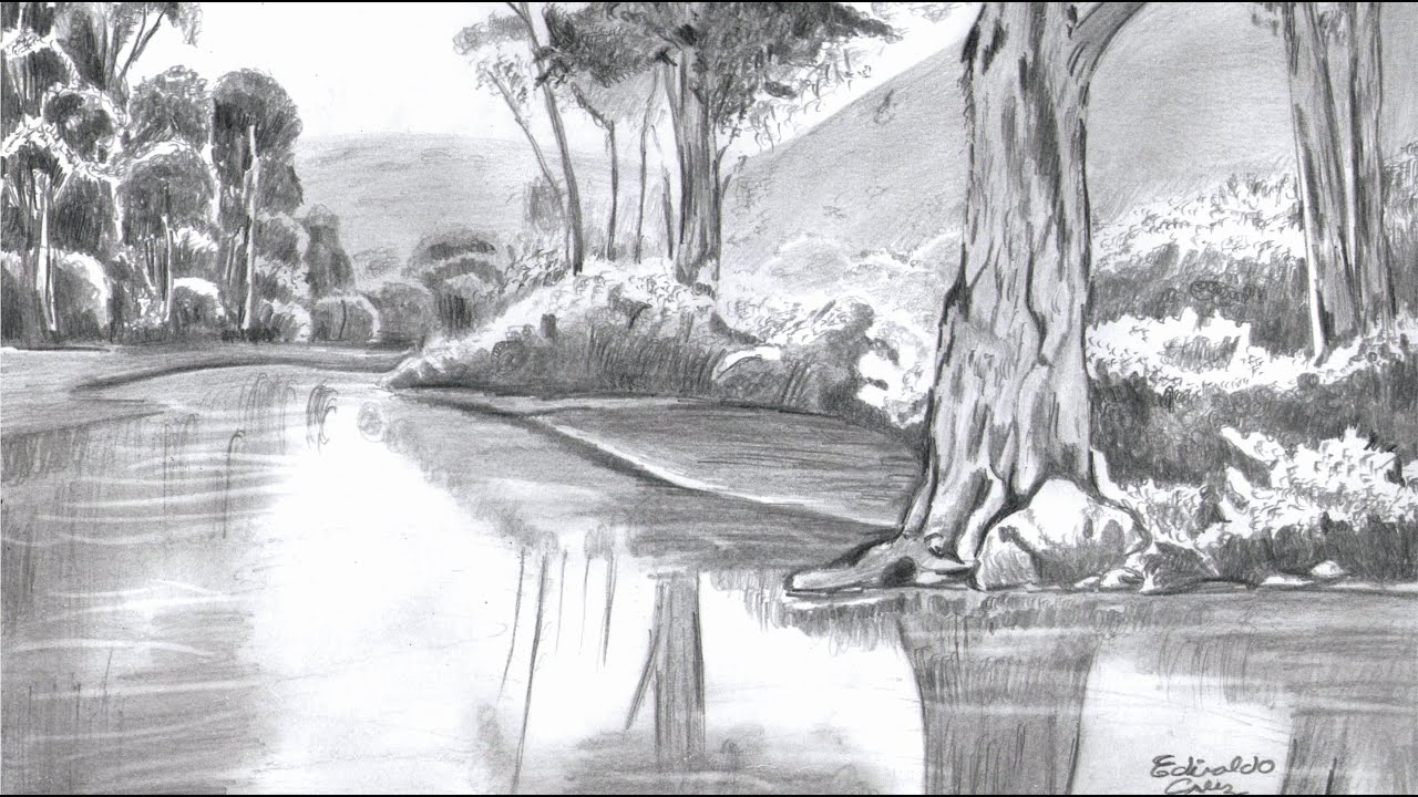 Desenho realista de paisagem - Landscape realistic drawing