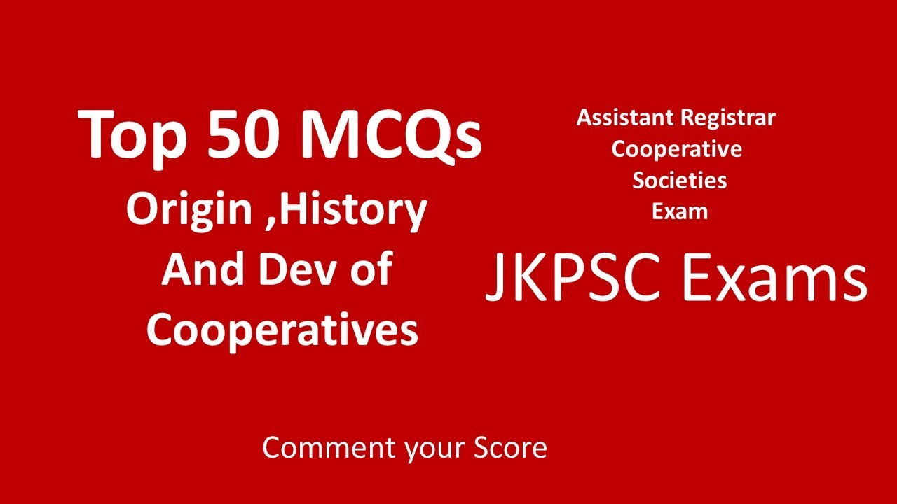 #jkpsc MCQ on cooperatives ,its origin , development and related acts