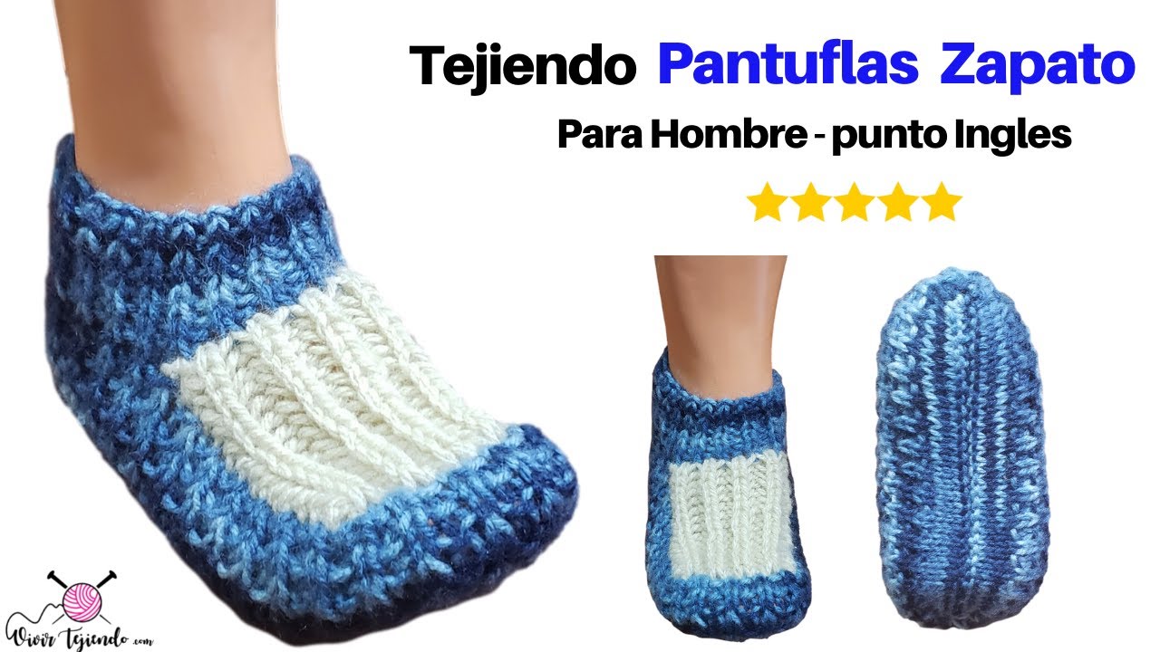 ✔ Tejidos a Palitos 🌈 Aprende a Tejer Pantuflas Semibotín para Hombre a Dos Agujas Clásicas