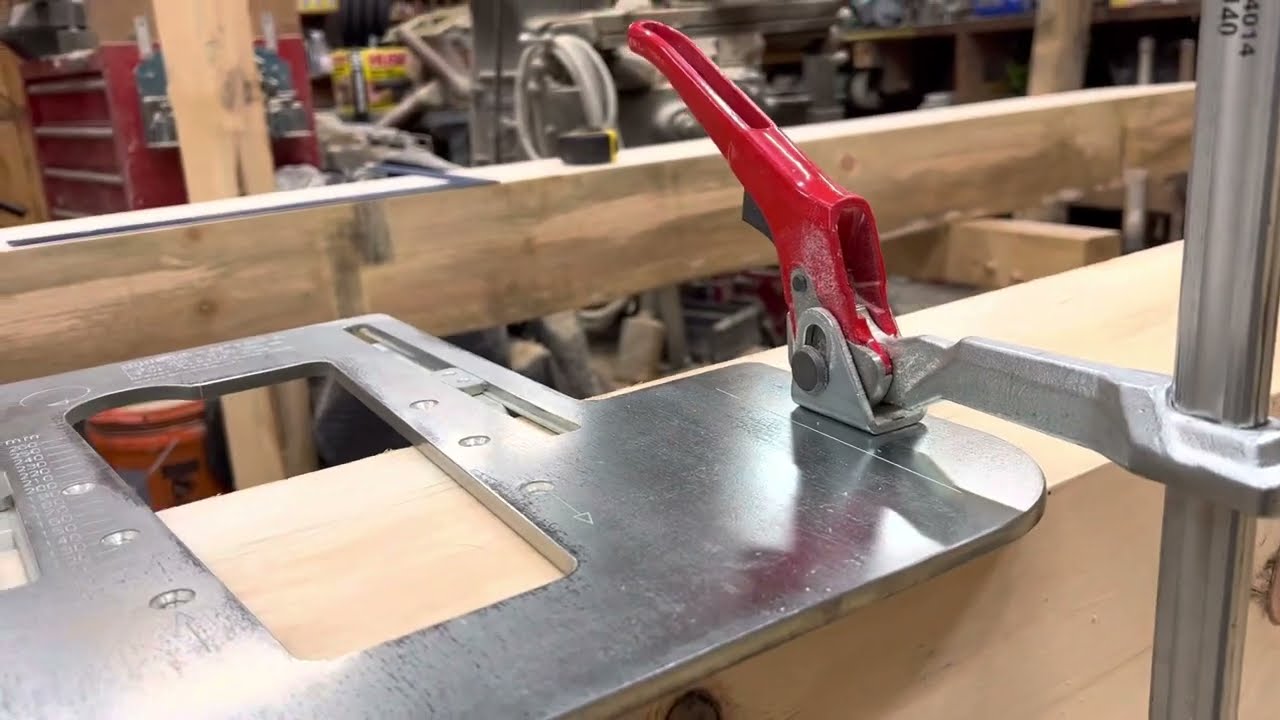 Timber Framing - Arunda mortise jig set up to use.  Add quick grip clamp pad to eliminate clamp mark